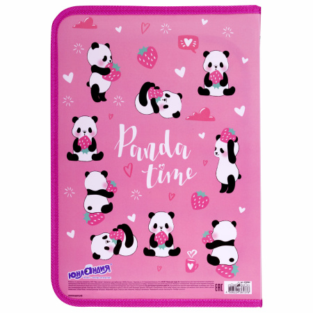 Папка для труда на молнии ЮНЛАНДИЯ А4, 1 отделение, откидная планка, органайзер, "Panda time", 270983 - Папки для тетрадей и уроков труда