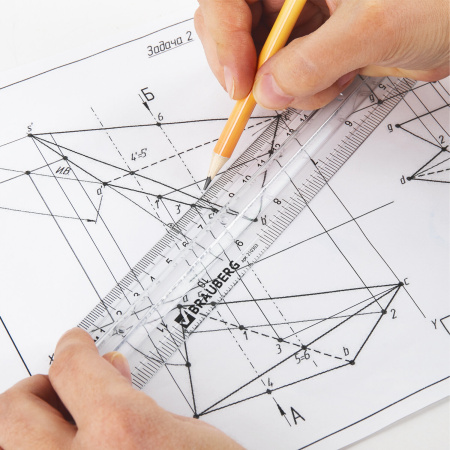 Линейка пластиковая 30 см, BRAUBERG, с держателем, прозрачная, европодвес, 210303 - Линейки