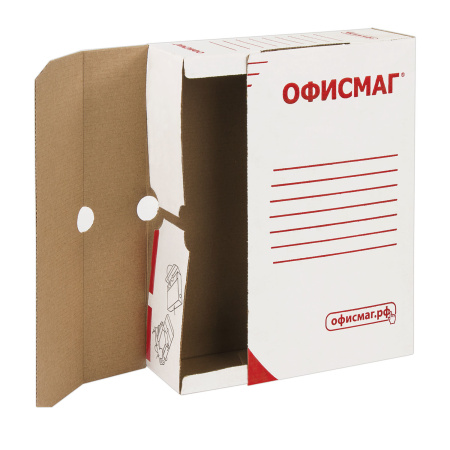 Короб архивный с клапаном А4 (260х325 мм), 75 мм, до 700 листов, плотный, микрогофрокартон, БЕЛЫЙ, ОФИСМАГ, 123017 - Накопители документов