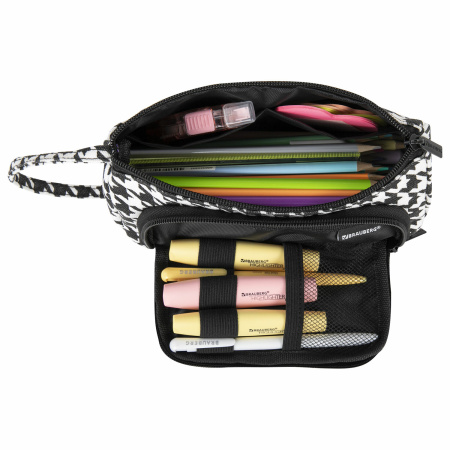 Пенал-косметичка BRAUBERG с ручкой, 1 откидная планка, полиэстер, 22x10х8 см, "Houndstooth", 271560 - Пеналы мягкие