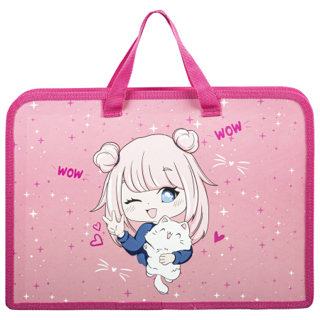 Папка на молнии с ручками ЮНЛАНДИЯ А4, 1 отделение, пластик, ширина 45 мм, "Anime Pals", 271457 - Папки-сумки с ручками