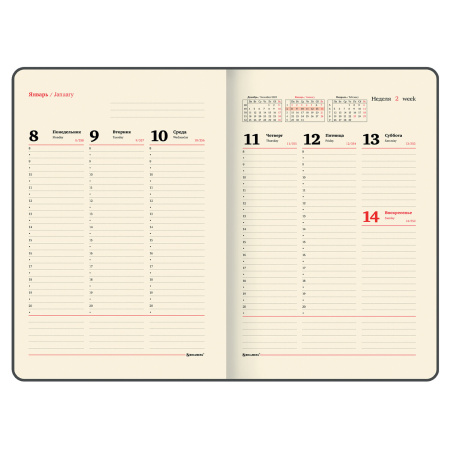 Еженедельник датированный 2024 БОЛЬШОЙ ФОРМАТ А4 210х297 мм, BRAUBERG "Comodo", под кожу, коричневый, 115008 - Еженедельники