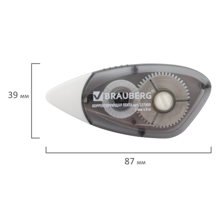 Корректирующая лента BRAUBERG BLACK&WHITE 5 мм х 8 м, корпус черный тонированный, механизм перемотки, блистер, 227800 - Корректирующие ленты