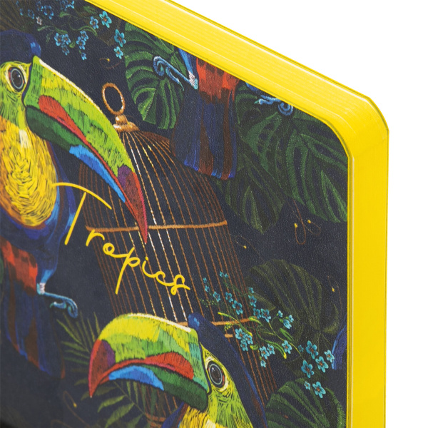 Ежедневник недатированный B6 (127х186 мм), BRAUBERG VISTA, под кожу, гибкий, 136 л., "Toucan tropics", 112114 - Ежедневники с покрытием "под кожу и ткань"