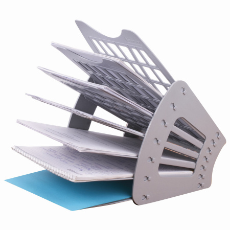 Лоток для бумаг веерный BRAUBERG-SMART, 7-ми секционный, сетчатый, серый, 231144 - Лотки и подставки секционные