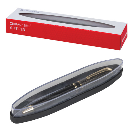Ручка подарочная шариковая BRAUBERG Sonata, СИНЯЯ, корпус золотистый с черным, линия письма 0,5 мм, 143483 - Ручки бизнес-класса