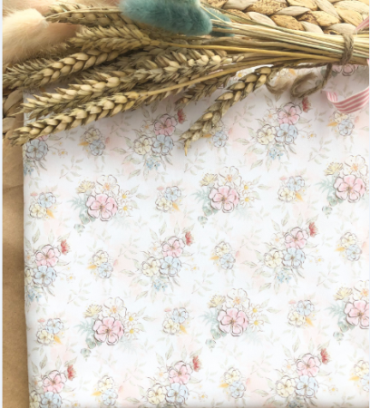 Ткань для рукоделия "Цветочки" 30*80 см. 100% хлопок, плотность 140 г/м2