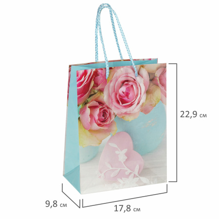 Пакеты подарочные 17,8x9,8x22,9 см, "Нежность", ламинированные ЗОЛОТАЯ СКАЗКА, 10 штук - Подарочные пакеты