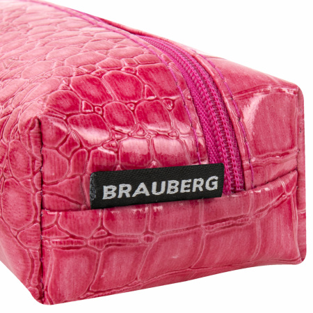Пенал-косметичка BRAUBERG, "крокодиловая кожа", 20х6х4 см, "Ultra pink", 270850 - Пеналы мягкие