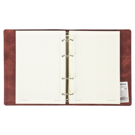 Тетрадь на кольцах А5 (180х220 мм), 120 листов, под кожу, клетка, BRAUBERG "Main", коричневый, 401710 - Тетради на кольцах и сменные блоки к ним