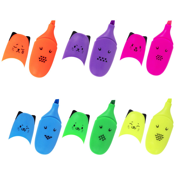 Текстовыделитель мини BRAUBERG KIDS "CUTE CATS NEON", АССОРТИ В ПЛАСТИКОВОЙ БАНКЕ, 1-5 мм, 152433 - Текстовыделители