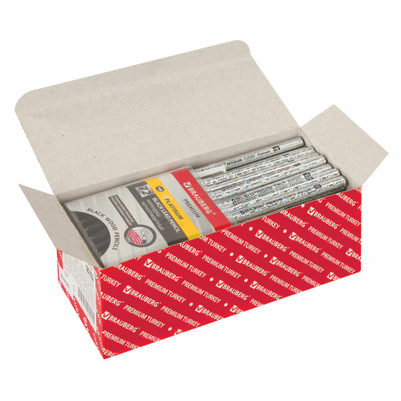 Карандаш чернографитный BRAUBERG "PREMIUM TURKEY", 1 шт., "Platinum", НВ, дисплей, 181561 - Карандаши чернографитные