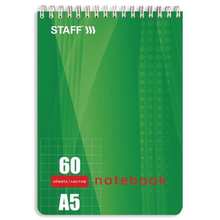 Блокнот А5 146х205 мм, 60 л., гребень, жесткая подложка, клетка, STAFF, 4 вида, 126539 - Блокноты