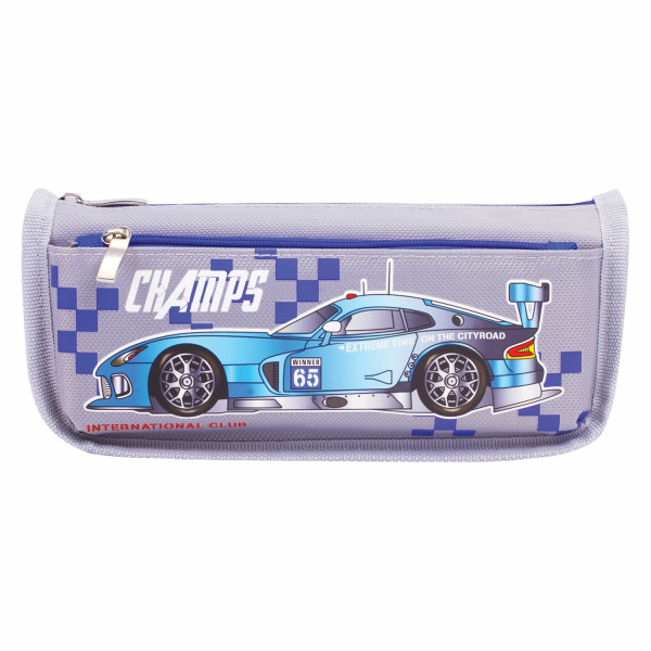 Пенал ЮНЛАНДИЯ для мальчиков, 2 отделения, мягкий, "Машина", серый, 21х6х9 см, 228983 - Пеналы мягкие