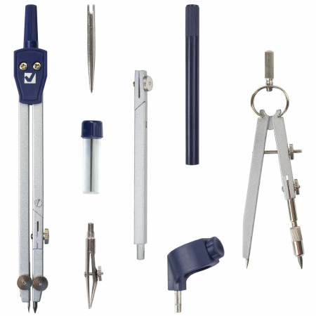 Готовальня BRAUBERG "Student Oxford", 8 предметов: наполнение-1, пенал с подвесом, 210350 - Циркули и готовальни