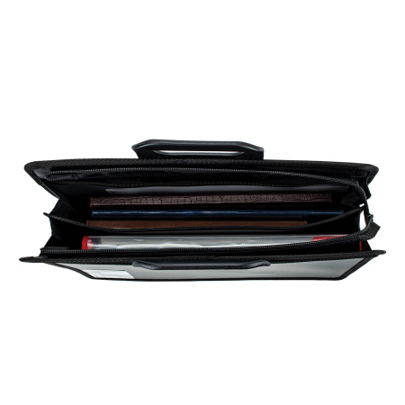 Папка-портфель пластиковая BRAUBERG А4+ (390х320х120 мм), 4 отделения, фактура под дерево, черная, 221391 - Портфели пластиковые