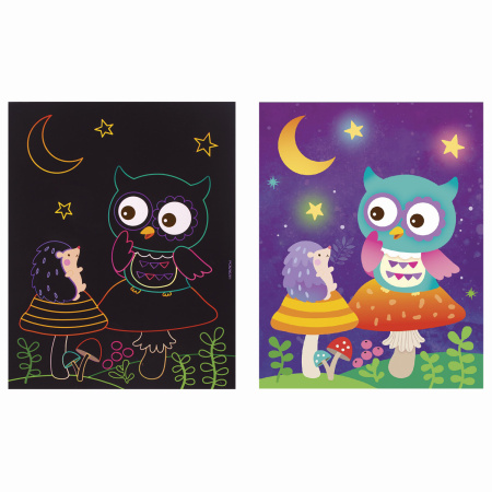Гравюра магическая "Сова и ее друзья", А5, 2 основы в комплекте, с трафаретом, ЮНЛАНДИЯ, 662689 - Гравюры