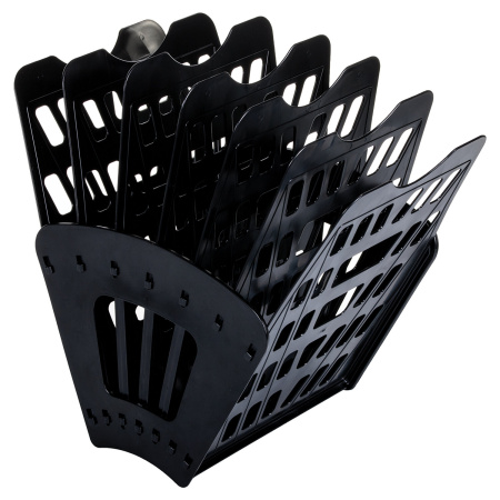 Лоток для бумаг веерный BRAUBERG "Basic" 7-ми секционный, 6 отделений, сетчатый, черный, 237019 - Лотки и подставки секционные