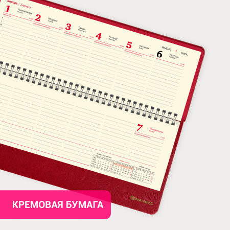 Планинг датированный 2024 305х140 мм, BRAUBERG "Iguana", под кожу, красный, 114809 - Планинги