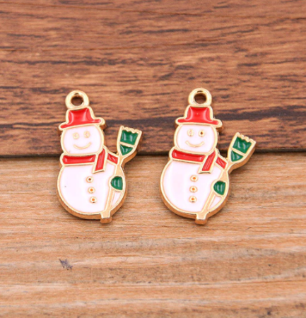Металлическая подвеска с эмалью "Снеговик", размер 21*12 мм, 2 шт