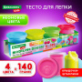 Пластилин-тесто для лепки BRAUBERG KIDS, 4 цвета, 560 г, яркие неоновые цвета, крышки-штампики, 106716 - Пластилин
