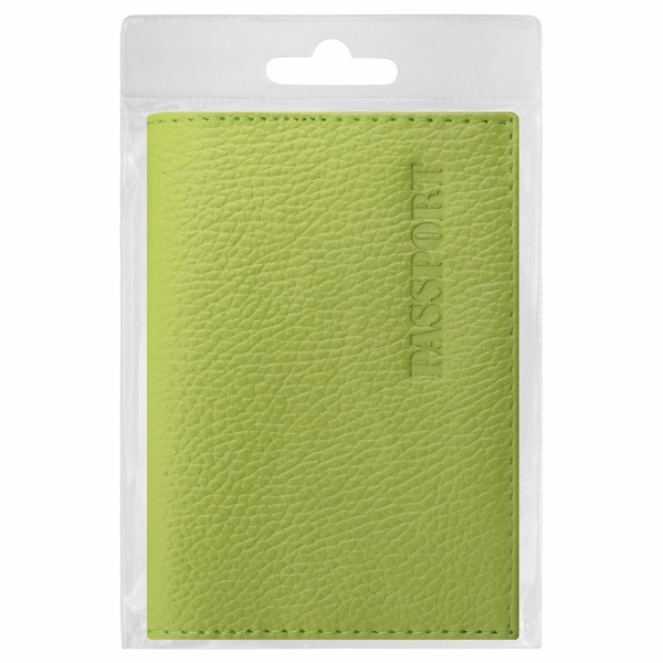 Обложка для паспорта натуральная кожа флоттер, "PASSPORT", салатовая, STAFF "Profit", 237204 - Обложки для паспорта