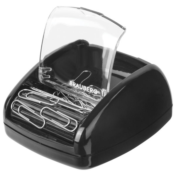 Скрепочница магнитная BRAUBERG с 30 скрепками, роликовый механизм подачи, черная, 225188 - Диспенсеры для скрепок