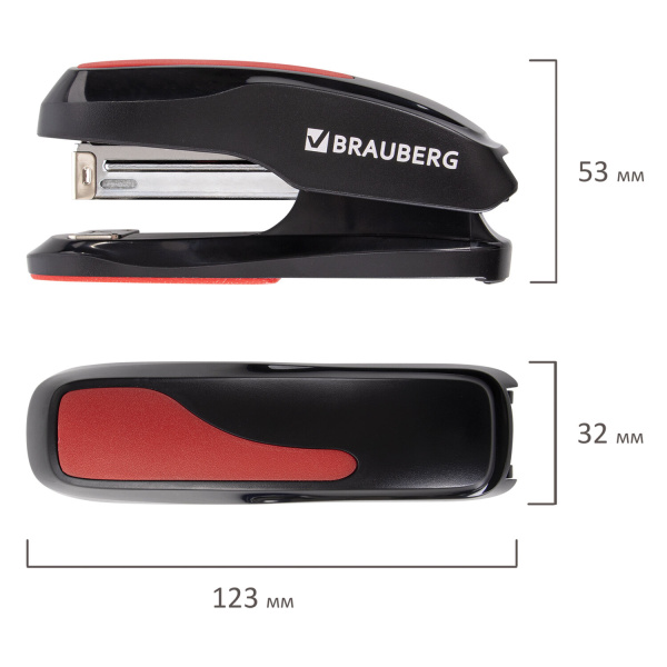 Степлер №24/6, 26/6 BRAUBERG "Extra", до 30 листов, черно-красный, 229085 - Степлеры настольные