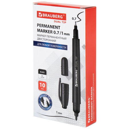 Маркер перманентный двусторонний BRAUBERG DUO, ЧЕРНЫЙ, наконечники 0,7/1 мм, 152210 - Маркеры перманентные