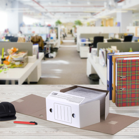 Папка архивная с завязками А4 (325х250 мм), 150 мм, до 1400 листов, микрогофрокартон, БЕЛАЯ, STAFF, 128875 - Накопители документов