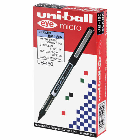 Ручка-роллер Uni-Ball Eye, ЧЕРНАЯ, корпус серебро, узел 0,5 мм, линия 0,3 мм, UB-150 BLACK - Ручки-роллеры