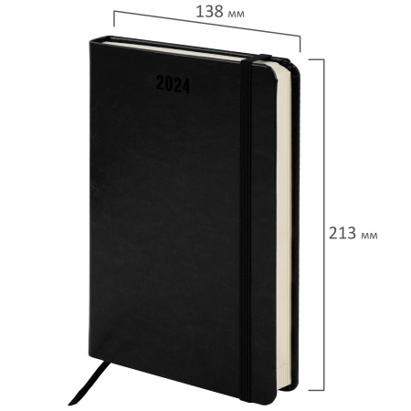 Ежедневник датированный 2024 А5 138x213 мм, BRAUBERG "Metropolis Special", под кожу, черный, 114963 - Ежедневники с покрытием "под кожу и ткань"