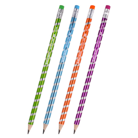 Карандаш чернографитный BRAUBERG "SILVER LINE", 1 шт., HB, с ластиком, корпус ассорти, 181749 - Карандаши чернографитные