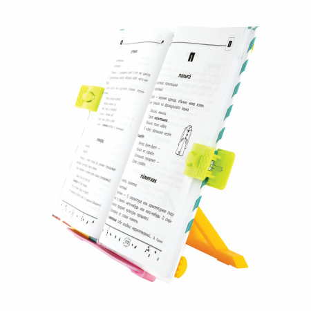 Подставка для книг ЮНЛАНДИЯ, с боковыми зажимами, регулируемый наклон, пластик, розовая, 237907 - Подставки для книг