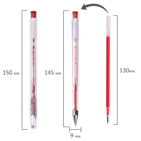 Ручка гелевая BRAUBERG "EXTRA", КРАСНАЯ, корпус прозрачный, узел 0,5 мм, линия 0,35 мм, 143903 - Ручки гелевые неавтоматические