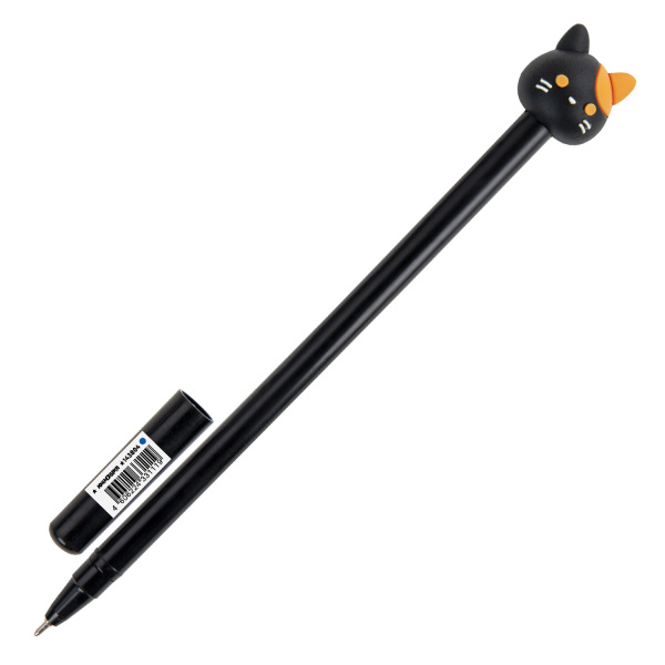 Ручка с топпером шариковая ЮНЛАНДИЯ "Кошка", корпус ассорти, СИНЯЯ, пишущий узел 0,7 мм, 143804 - Ручки фигурные