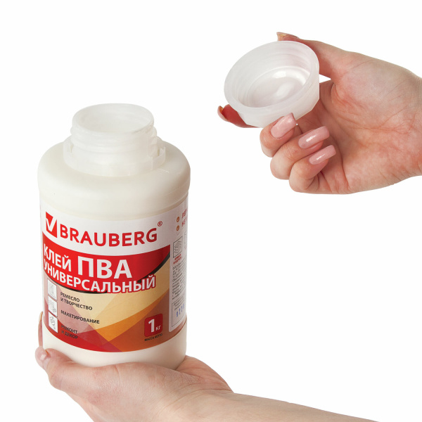 Клей ПВА BRAUBERG, 1 кг, универсальный (бумага, картон, дерево), 600983 - Клей ПВА