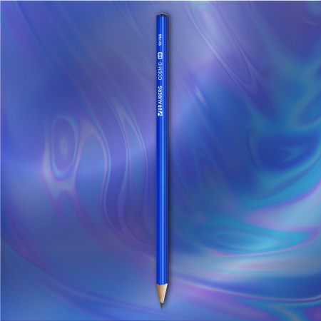 Карандаш чернографитный BRAUBERG "COSMIC", 1 шт., HB, корпус синий, 181766 - Карандаши чернографитные