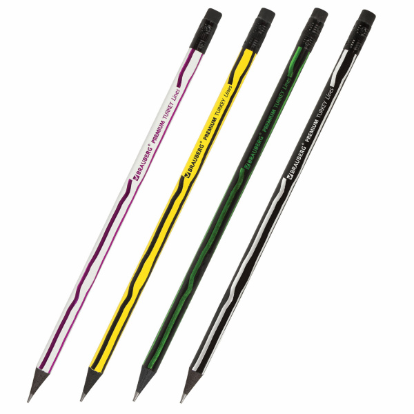Карандаш чернографитный BRAUBERG "PREMIUM TURKEY", 1 шт., "Lines", НВ, ассорти, дисплей, 181568 - Карандаши чернографитные