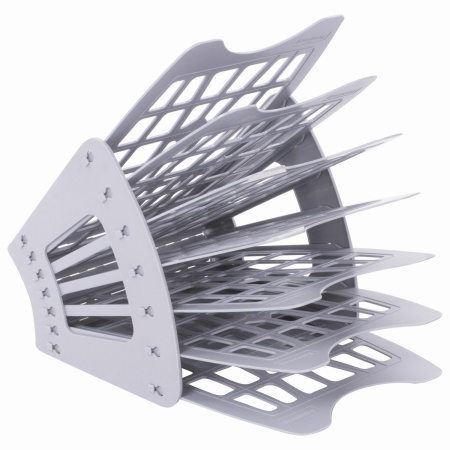 Лоток для бумаг веерный BRAUBERG-SMART, 7-ми секционный, сетчатый, серый, 231144 - Лотки и подставки секционные