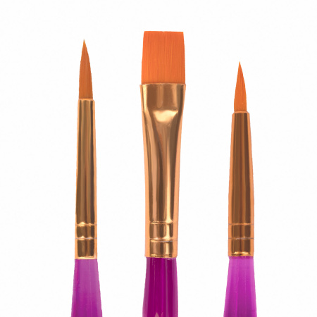 Кисти ЮНЛАНДИЯ, набор 3 шт. (СИНТЕТИКА: круглые № 1, 2; плоская № 3), пакет с европодвесом, 200886 - Кисти для рисования