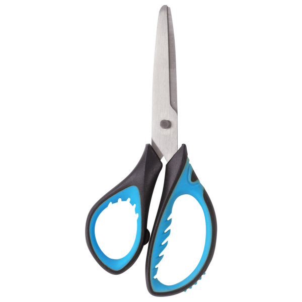 Ножницы ЮНЛАНДИЯ "BASIC", 155 мм, ребристые резиновые вставки, черно-голубые, европодвес, 236991 - Ножницы детские