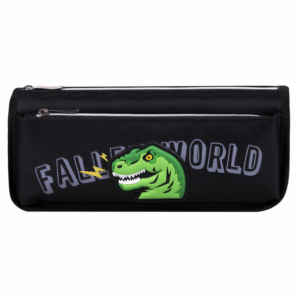 Пенал мягкий ЮНЛАНДИЯ, 2 отделения, полиэстер, "Dino doom", черный, 21х9х6 см, 271574 - Пеналы мягкие