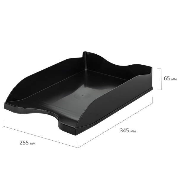 Лоток горизонтальный для бумаг BRAUBERG STYLE, 345х255х65 мм, черный, 238105, ОФ888 - Лотки горизонтальные (поддоны)