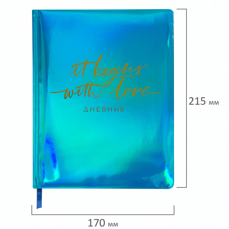 Дневник 1-11 класс 48 л., кожзам (твердая с поролоном), фольга, BRAUBERG HOLIDAY, "С ЛЮБОВЬЮ", 105987 - Дневники универсальные