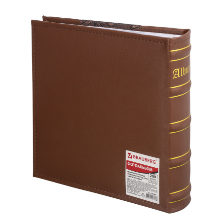 Фотоальбом BRAUBERG на 200 фото 10х15 см, под кожу (комбинированную), бумажные страницы, бокс, коричневый, 390483 - Фотоальбомы