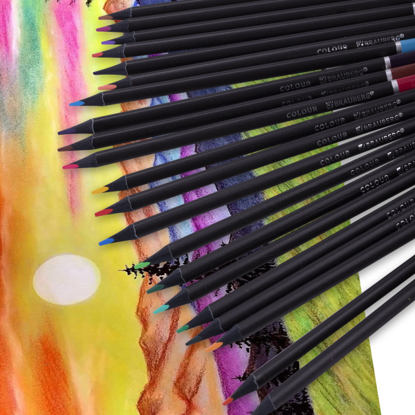 Карандаши цветные чёрное дерево BRAUBERG BLACK WOOD, 24 цвета, трехгранный корпус, грифель мягкий 3 мм, 181949 - Карандаши цветные