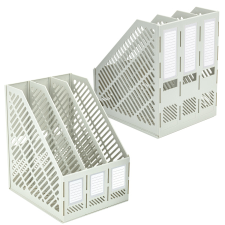 Лоток вертикальный для бумаг BRAUBERG "Office-Expert", 215 мм, 3 отделения, сборный, серый, 238018 - Лотки вертикальные (стойки-уголки)