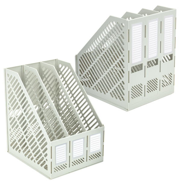 Лоток вертикальный для бумаг BRAUBERG "Office-Expert", 215 мм, 3 отделения, сборный, серый, 238018 - Лотки вертикальные (стойки-уголки)