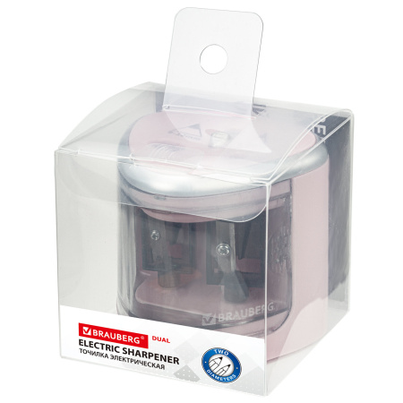 Точилка электрическая BRAUBERG DUAL (для 2 диаметров карандашей!), 4 батарейки АА, розовая, 270579 - Точилки электрические